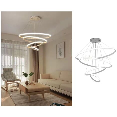 Lampadario sospeso led 120w 4 cerchi pendente cerchio rotondo con anelli bianco design moderno per camera salotto Naturale