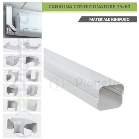 Sistema Canalina per condizionatori 75x60 mm con Accessori a scelta passacavi bianco coprifili a parete  Canalina 2 metri