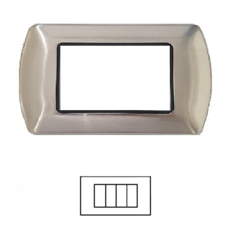 Placca 4 Posti ARGENTO SATINATO LIVING International Compatibile in Acciaio