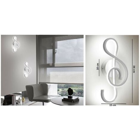 Applique led 14w chiave di violino lampada da parete nota musicale bianco stile moderno luce fredda naturale calda  fredda bianca 6500k