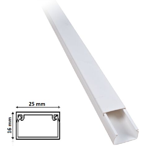 2 mt Canalina per cavi elettrica 25x16 mm in plastica passacavi bianco coprifili a parete con copertura SOLO CANALINA