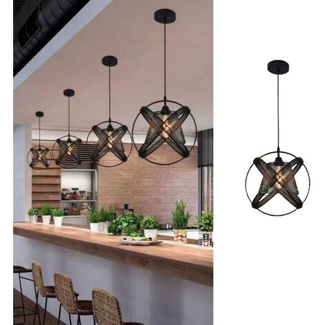 Lampadario a sospensione Nero in metallo forato cerchi con attacco E27 design moderno vintage (1/2)
