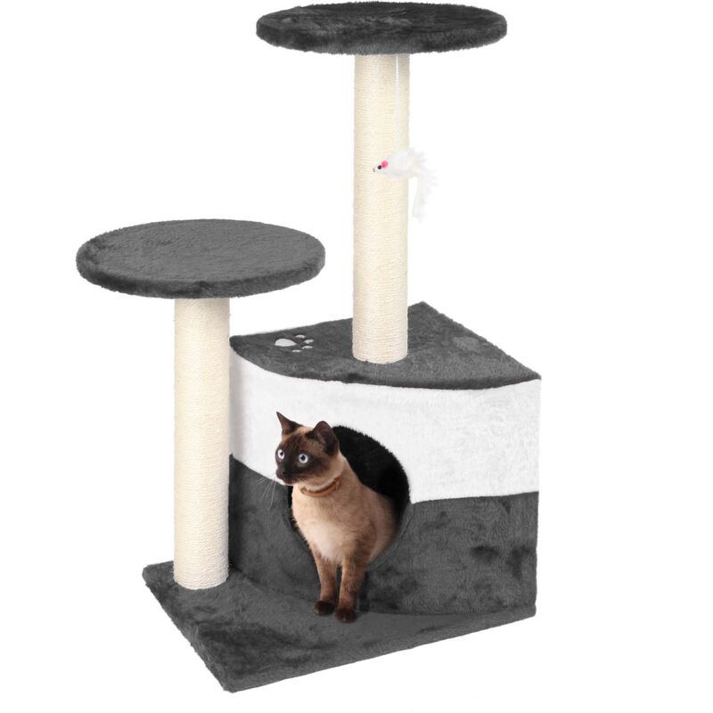 Árbol rascador gris 71cm para gatos con plataforma cueva poste sisal rascador