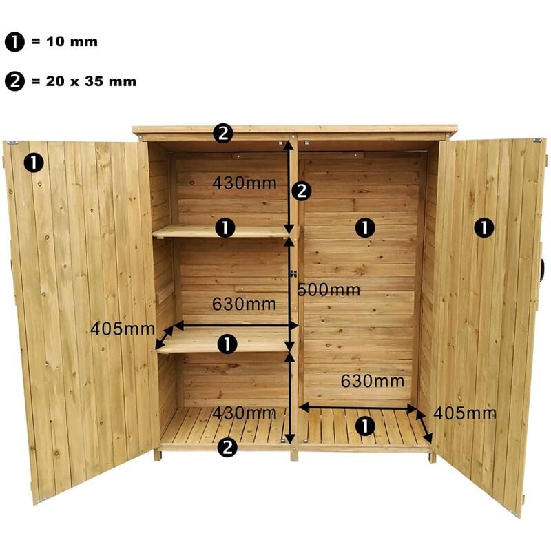 Outsunny Armario de Jardín de Madera Armario Exterior con 2 Puertas Estante  Patas Elevadas para Terraza Patio 83x40x92 cm Natural