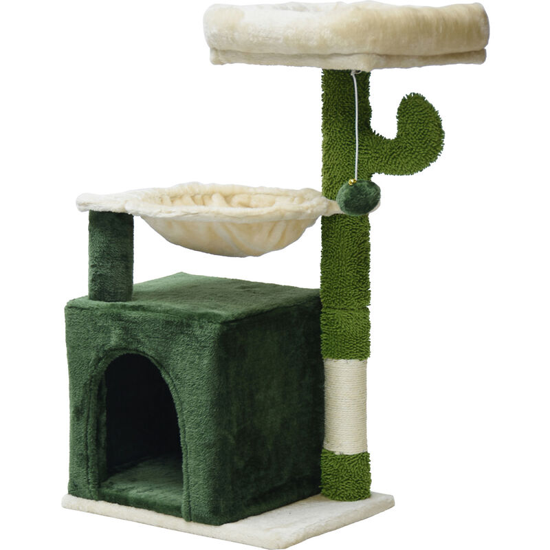 Fudajo Árbol rascador para gatos 75cm diseño cactus poste de rascado sisal 4mm con caseta y hamaca