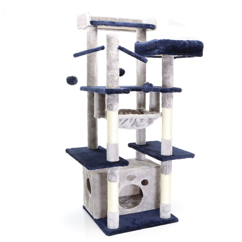 Fudajo Árbol rascador para gatos en gris claro 133cm con cueva y hamaca plataformas postes sisal