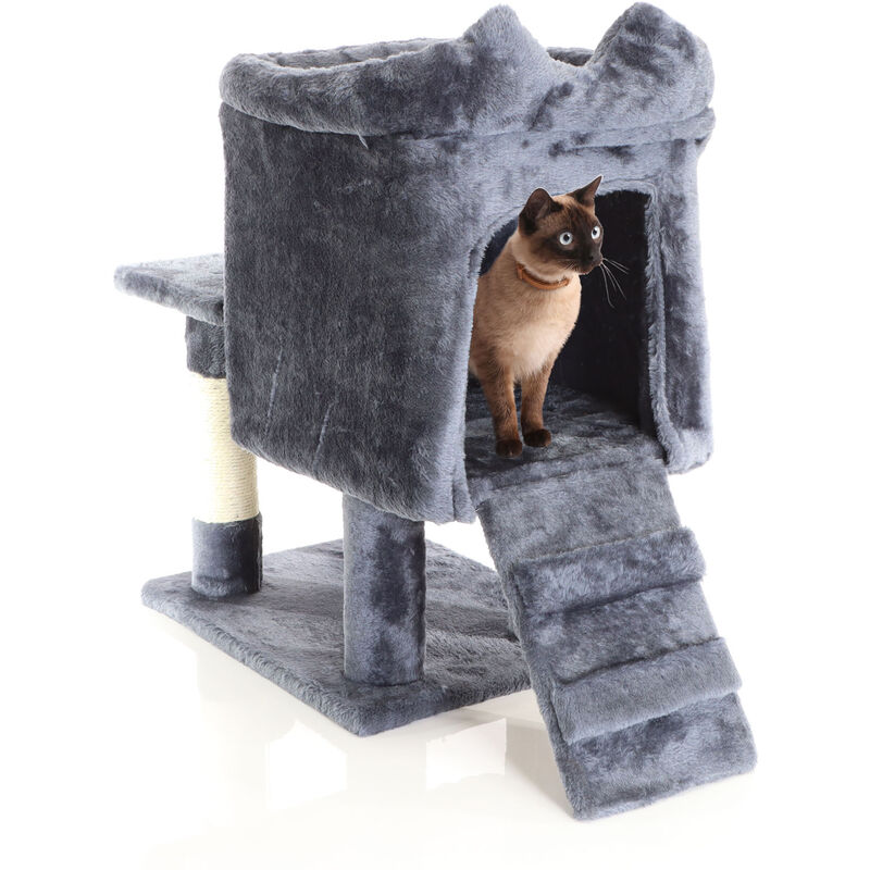 Fudajo Árbol rascador para gatos en gris oscuro 60cm con casa para gatos plataforma poste sisal bola