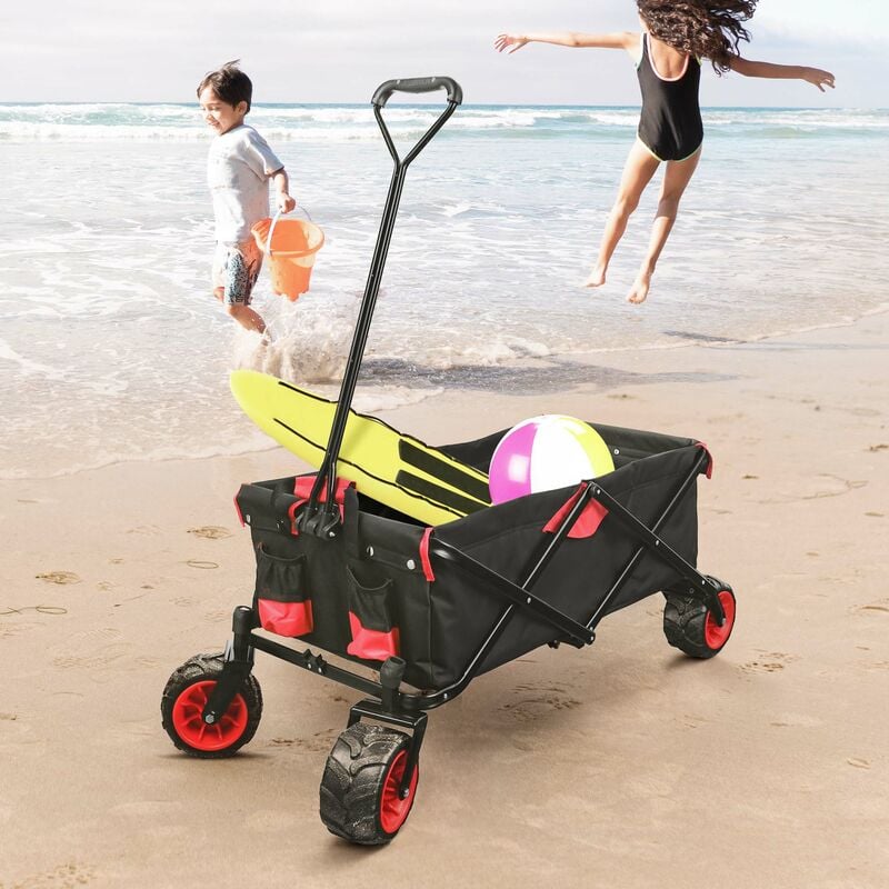 Carro plegable con ruedas grandes, carro de playa resistente con frenos  para arena, carrito plegable para acampar al aire libre, jardín, compras