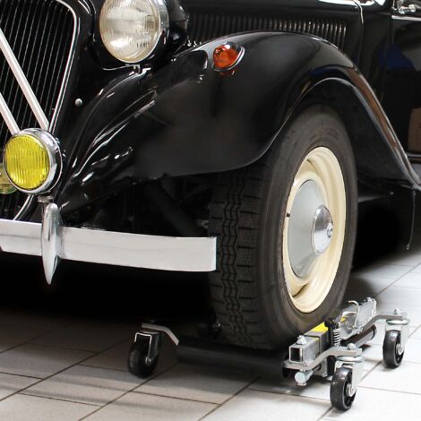 Wiltec Juego de 2 gatos para coche, elevadores con capacidad máx. de 680 kg, plataforma con ruedas de PVC, posicionador de coches ideal para concesionarios, talleres y garajes