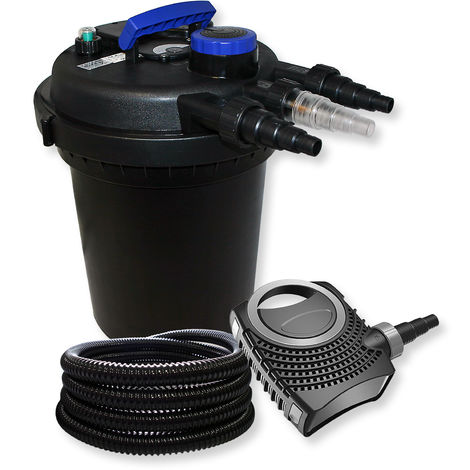 Juego filtro presión con filtro 10000l Clarificador UVC 11W bomba 70W y manguera de 25 m jardin