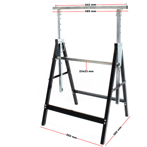 Caballetes metálicos plegables Set 2 unidades Altura regulable Metal Soportes trabajo Hasta 200 kg