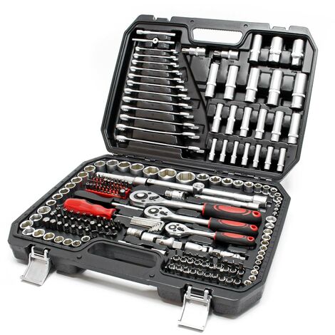 Set herramientas 215 piezas Llaves vaso Llaves tuercas Carracas Puntas destornillador Llaves allen
