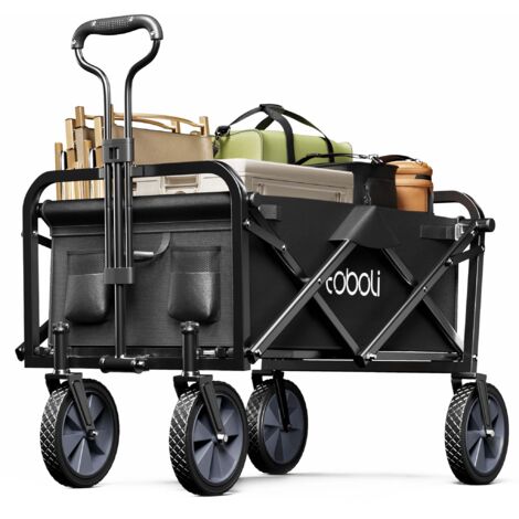 Toboli Carro carretilla de mano plegable negro asa telescópica carro de transporte 100kg de carga
