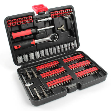 XPOtool Juego llaves de vaso y puntas 130 piezas set con carraca de 6,3 mm (1/4") y 104 puntas