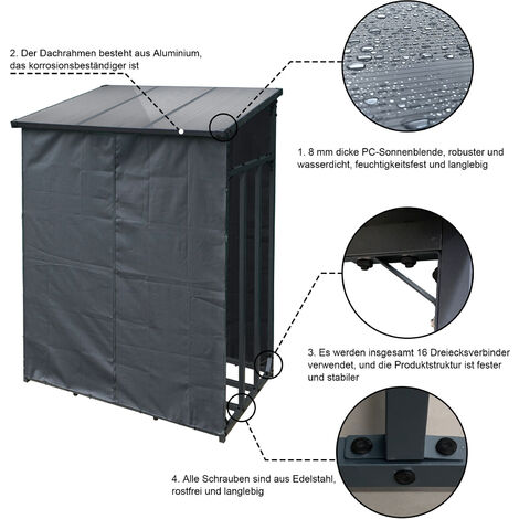 Toboli Leñero para exterior 143x70x145cm con cubierta protectora metal  estante de leña chimenea