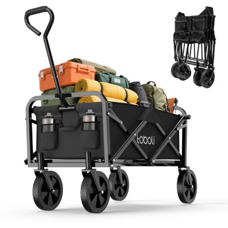 Toboli Carro carretilla de mano plegable negro apto para terreno difícil transporte 100kg de carga