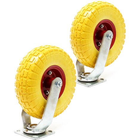 Set de 2 ruedas giratorias amarillas llantas metálicas 258 x 78 mm antipinchazos 150 kg por rueda