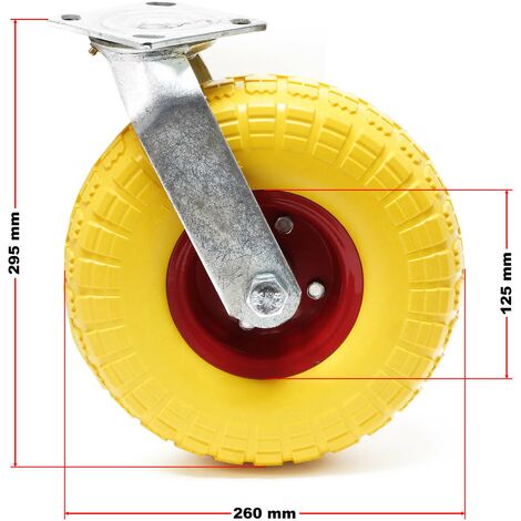 Set de 2 ruedas giratorias amarillas llantas metálicas 258 x 78 mm antipinchazos 150 kg por rueda