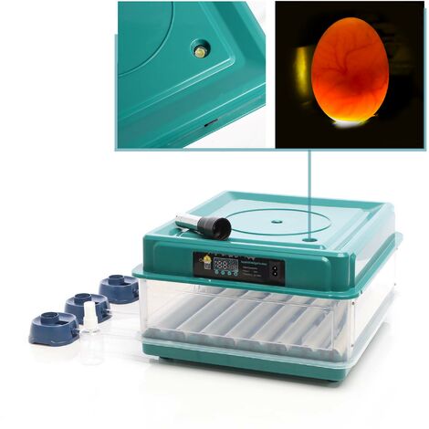 Fudajo Incubadora automática para 48 huevos 80 W con giro automático, control de temperatura y humedad, lámpara ovoscopio y conexión a energía de emergencia, ideal para gallinas, patos y codornices