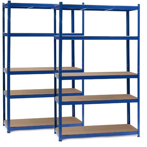 Wiltec Set 2 estanterías de carga pesada azul 120x50x200cm sistema de encaje 5 baldas 175kg/nivel