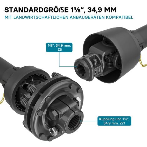 Toma De Fuerza T6 Eje Transmisión Cardán 1155mm 830Nm 540rpm PTO 74KW 100cv 2x 1 3 8 6 Dientes 91923073