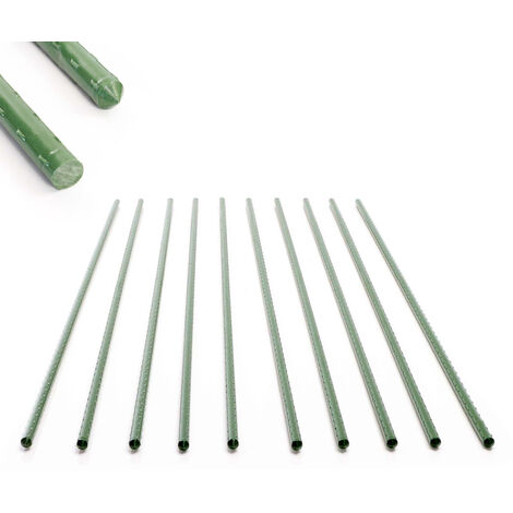 Toboli 10x Varillas de soporte para plantas verdes 150cm Ø11mm metal plástico tutores jardín tomates