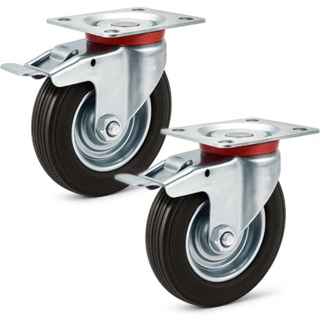 Juego de 2 ruedas giratorias con doble freno 200 mm ruedas de muebles 150 kg/rueda transporte (1/5)