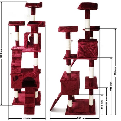 Árbol rascador para gatos Color rojo-vino 170 cm Accesorios mascotas Animales de compañía