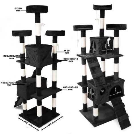 Árbol rascador para gatos Color negro 170 cm Accesorios mascotas Animales de compañía