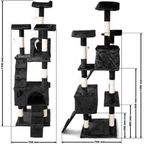 Árbol rascador para gatos Color negro 170 cm Accesorios mascotas Animales de compañía