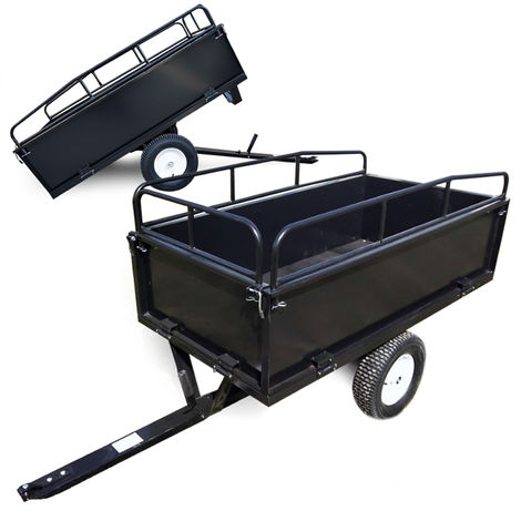 Wiltec Remolque basculante 200 x 78 x 94,5 cm hasta 300 kg, volquete para tractor de césped con barras y paredes laterales desmontables, tráiler con función de vuelco