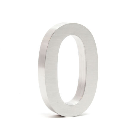 Wiltec Número de casa "0" acero inoxidable 20 cm moderno diseño 3D tipo Arial para fachadas y exteriores de casas, material de montaje incluido