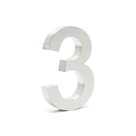 Wiltec Número de casa "3" acero inoxidable 20 cm moderno diseño 3D tipo Arial para fachadas y exteriores de casas de casas, material de montaje incluido