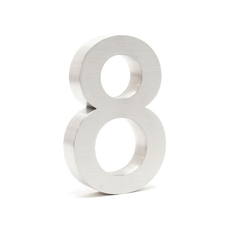Wiltec Número de casa "8" acero inoxidable 20 cm moderno diseño 3D tipo Arial para fachadas y exteriores de casas de casas, material de montaje incluido