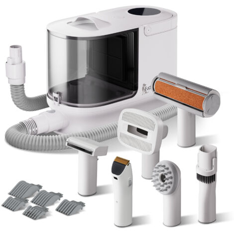 Fudajo Set de peluquería para mascotas blanco, cortapelos multifuncional 6 en 1 recortadora para pelaje de animales, kit de peluquería para mascotas para un pelaje sano, recortadora con pistón