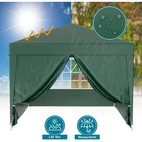 Wiltec Carpa de jardín 3 x 3 m verde con protección UV 50+, pabellón de jardín con laterales desmontables, cenador con ventanas para exterior