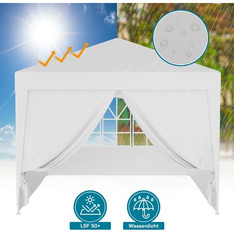 Wiltec Carpa de jardín de 3 x 3 m en blanca con protección UV 50+ con laterales desmontables, pabellón de fiesta cenador de exterior con ventanas para terraza, festival y demás