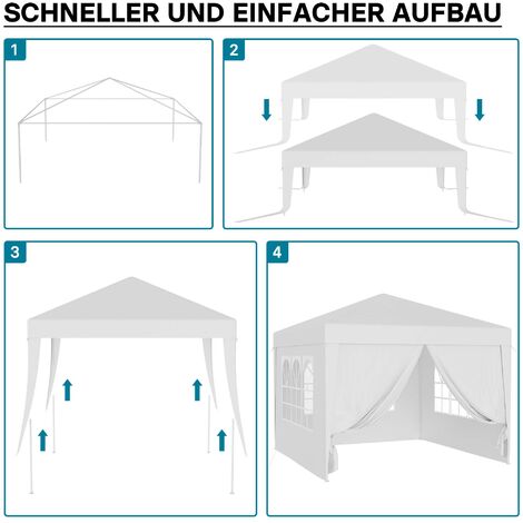 Wiltec Carpa de jardín de 3 x 3 m en blanca con protección UV 50+ con laterales desmontables, pabellón de fiesta cenador de exterior con ventanas para terraza, festival y demás