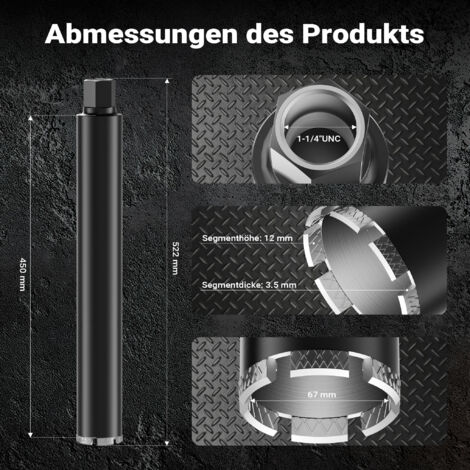 Wiltec diamantboor 102 mm type 1 (shark), boorkroon 450 mm, betonboor 1¼ UNC, natboor, boor voor graniet, steen