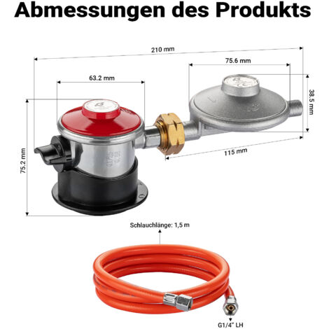 WilTec Kit Pressostat 700 Mbar Avec Tuyau 1,5 M - Détendeur
