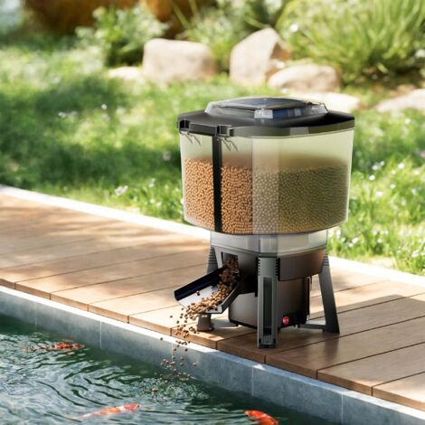 CFF-206 Alimentador Solar Para Estanque | Batería De Litio Programable 1-6 Tomas/día | Alcance Hasta 3m | Comedero Automático Para Peces Exterior