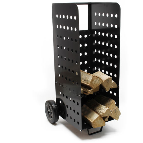 Carrito para leña de chimenea XL Cesto de leña 53x36x106cm Ruedas de goma Hasta 100kg 2 Niveles