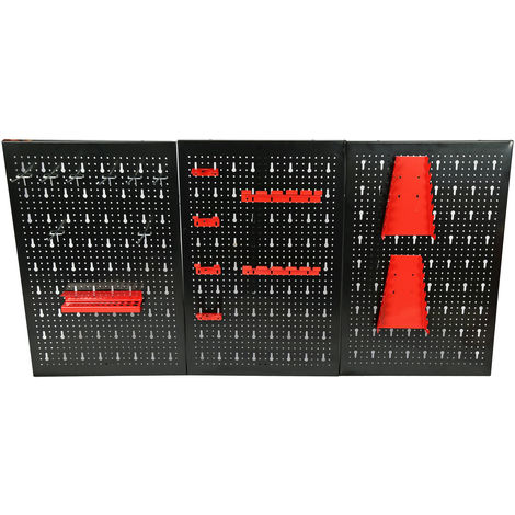 Pared de herramientas 120x60cm 3 paneles perforados 17 ganchos para colgar y ordenar herramientas
