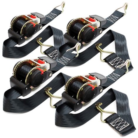 Set 4x Correas sujeción automáticas 1,8m x 50mm 750daN poliéster ganchos doble J asegurar cargas