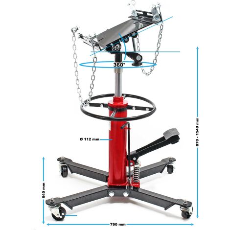 Wiltec Gato de transmisión hidráulico móvil Hasta 500kg Altura elevación 870-1790mm Gato para motor