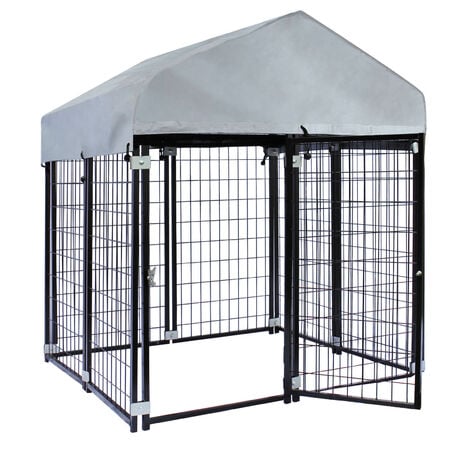 Perrera con cubierta 121x121x137cm Caseta para perros de acero Exterior Jardín Mascotas Animales