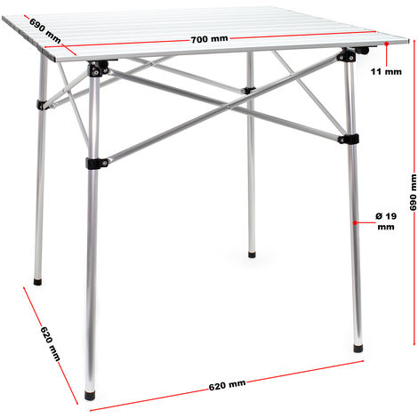 Mesa enrollable de aluminio para camping Tablero 70x69cm Bolsa de transporte Outdoor Picnic Acampada