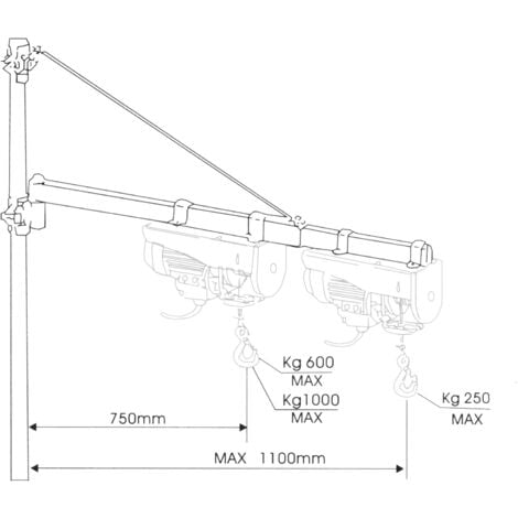 Brazo giratorio soporte para luz de carga con extensión de 1100mm y hasta 600 kg