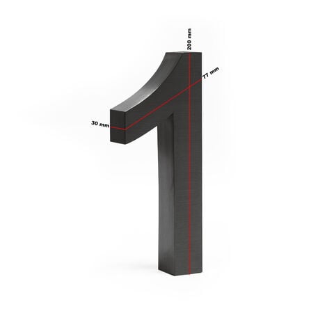 Número de casa "1" 3D antracita 20cm Arial Resistente intemperie y corrosión Material montaje