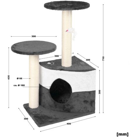 Árbol rascador gris 71cm para gatos con plataforma cueva poste sisal rascador